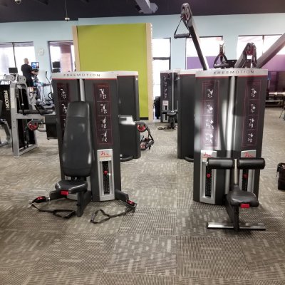 Views of different gym equipment and machines